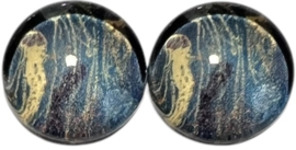Glas flatback cabochon 12mm donkerblauw/goud kwal, per 2 stuks
