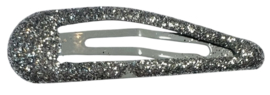 Klik klak haarspeldje glitter zilver 5cm, per stuk