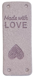 Kunstleer labeltje made with love 20x50 mm, lila