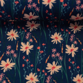 Viscose: Emmen blauw met bloemen print (Swafing), per 25 cm