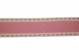 Band vintage stitch roze 25mm, per 0,5 meter