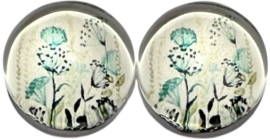 12 mm glas cabochon bloemen lichtgroen, per 2 stuks