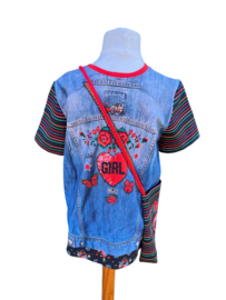 T-shirt  met print jeansjasje 140 + tasje