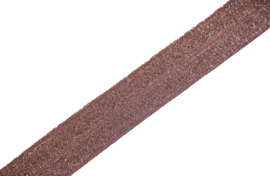 Elastisch biaisband/vouwtres oudroze glitter 20 mm per 5 meter