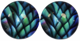 12 mm glascabochon schubben groen/paars/blauw, per 2 stuks