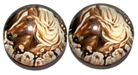 Glas cabochon 12mm: paard met bloemen