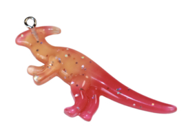 Dino glinster roze/oranje met haakje 52x 20 mm