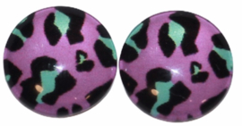 Glas flatback cabochon 12mm roze dierenprint,  per 2 stuks