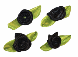 Roosjes met blad 25x15 mm zwart per 4 stuks