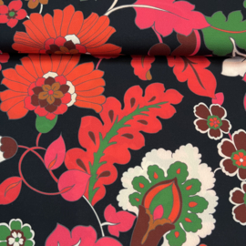 Soepele blouse stof zwart met bloemen (Editex) per 25 cm