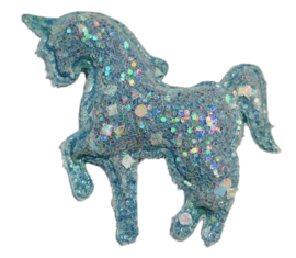 Unicorn applicatie glitter 60x55 mm lichtblauw