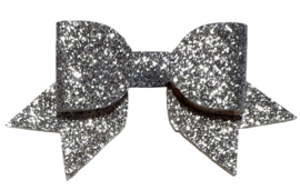 Applicatie strik glitter 29 x55mm, zilver