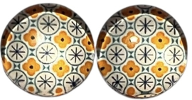12 mm glas cabochon retro oranje/petrol, per 2 stuks