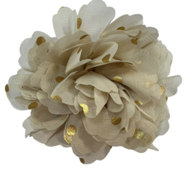 Stoffen bloem 10 cm beige met gouden stipjes