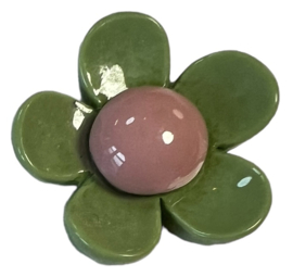 Flatback bloemetje 21 mm groen/oudroze glans