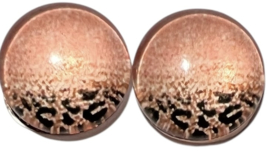 12 mm glas cabochon panter spikkel zachtroze zwart, per 2 stuks