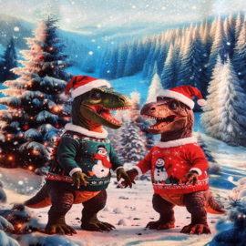 Panel digitale French terry tricot: Kerst dino 75x150 cm Stenzo