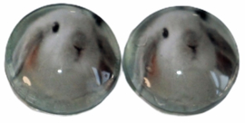 Glas flatback cabochon 12 mm konijn, 2 stuks