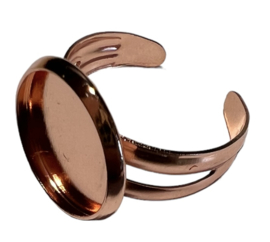 Verstelbare kinderring dia 12 mm rose gold met cabochon setting 12mm.