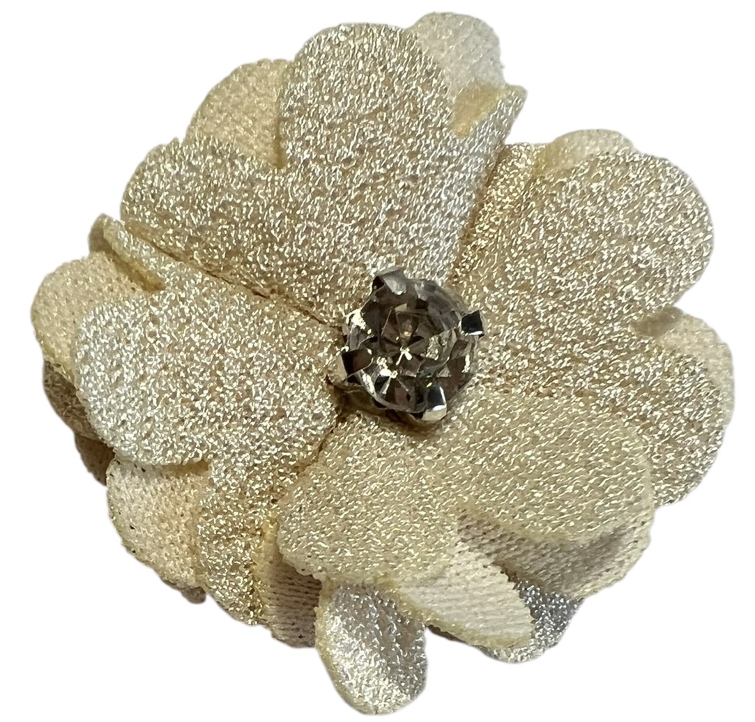 Stoffen bloem 35 mm lichtbeige met bling-bling