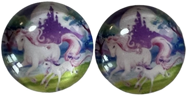 12 mm glascabochon unicorn, per 2 stuks