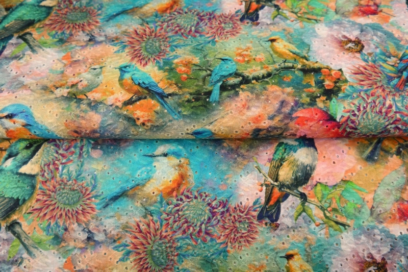 Embroidery allover print (katoen): Birds (Stenzo) per 25 cm