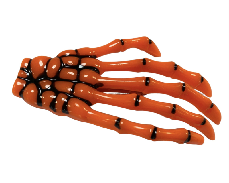 Halloween haarclip skelet hand oranje