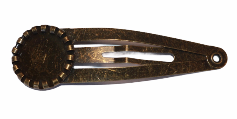 Klik-klak haarspeldje brons met randje 5,5 cm met 12 mm cabochon setting, per stuk