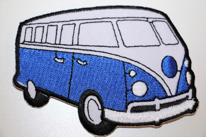Applicatie VW busje blauw 9 x  6,5 cm