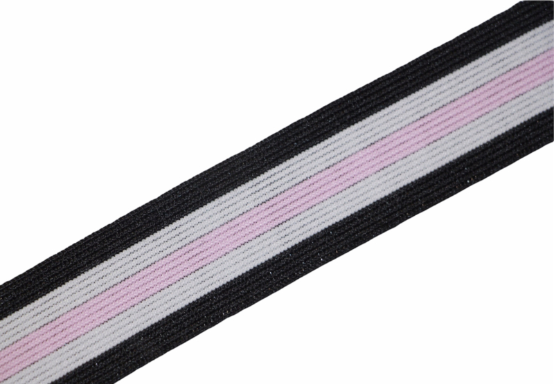 25 mm elastiek/ elastisch band zwart/gebroken wit/lichtroze per 0,5 meter