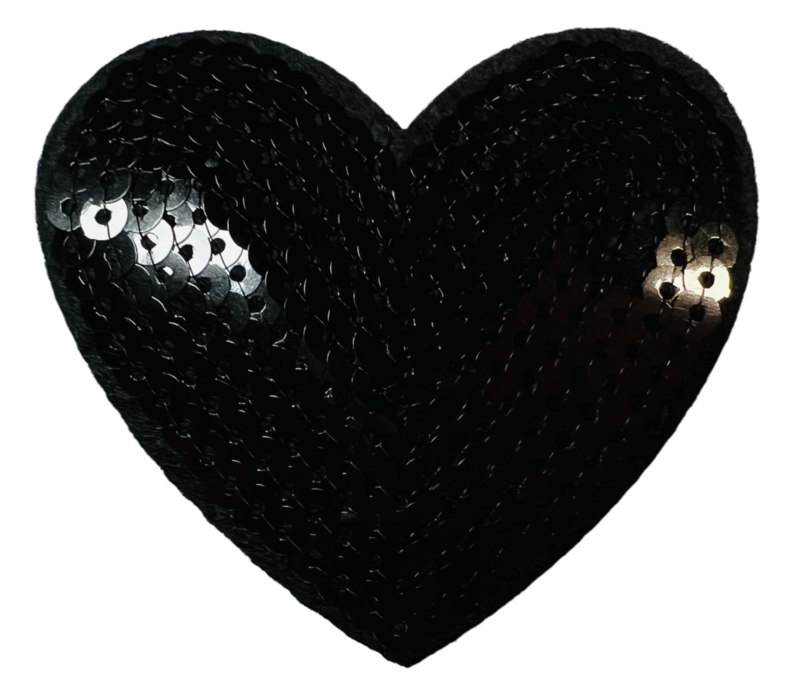 Applicatie zwart hart met pailletten 7 x 5,5 cm