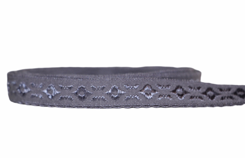 Elastische biaisband jacquard met schulprandje (vouwkant) grijs 10mm per 0,5 meter