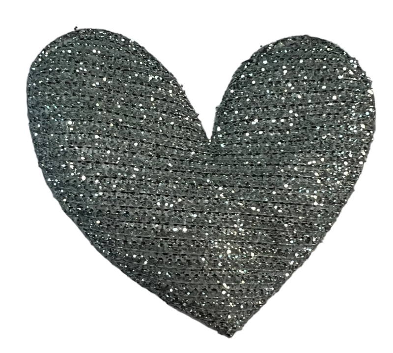 Applicatie glitter hart mint-zilver 47 mm, per stuk