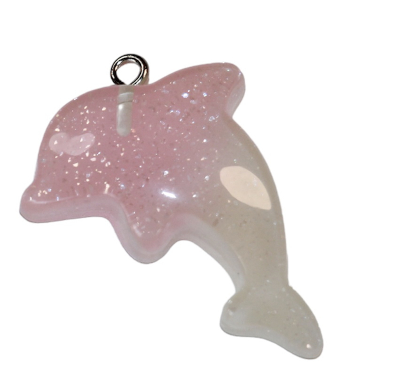 Dolfijn glitter roze/wit met haakje 33x 22 mm