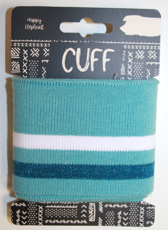 Cuff two stripes mintgroen-petrol/wit 7x110 cm