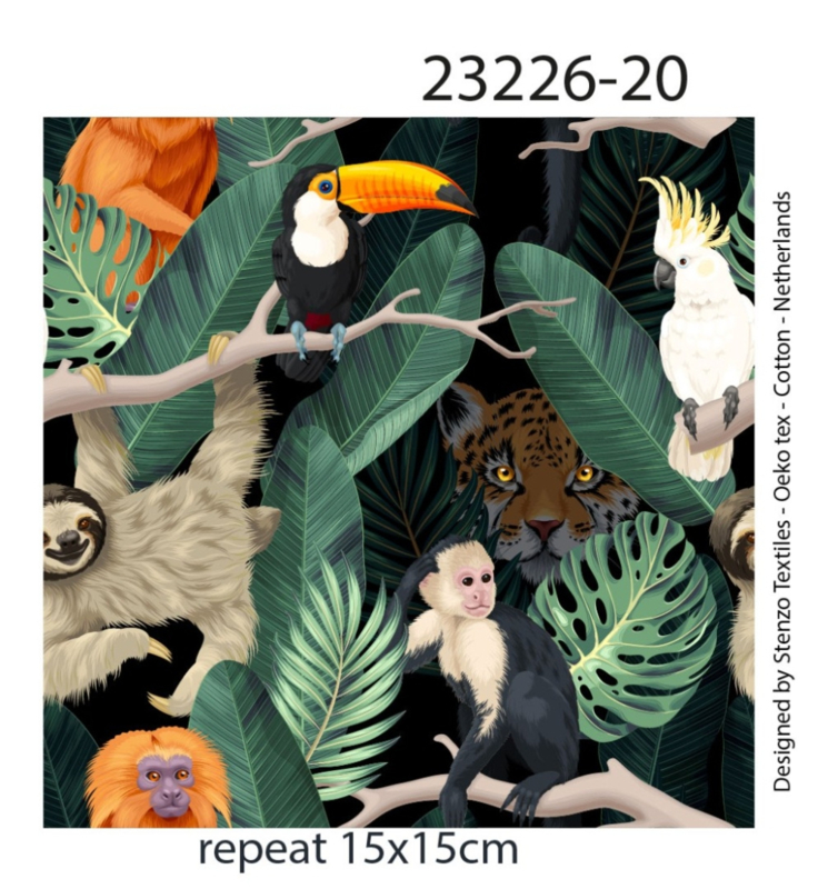 Katoen poplin: in the jungle (Stenzo), per 25cm
