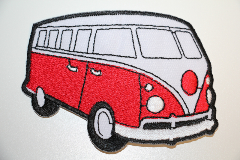 Applicatie VW busje rood 9 x  6,5 cm