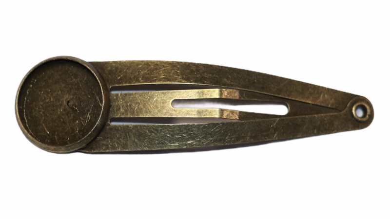 Klik-klak haarspeldje brons 5,5 cm met 12 mm cabochon setting, per stuk