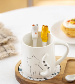 せいかつ Hangable Ceramic Coffee Spoon Shiro Neko (White Cat 11*2*3cm)