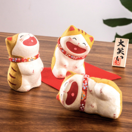 Kyoto paper mâché Washi Laughing Lucky Cat Ornament Tiger Cat Standing