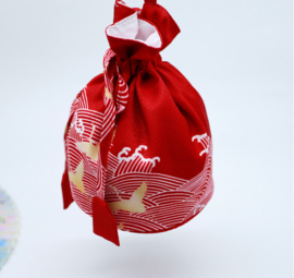 せいかつ Japanese Kimono Handbag Red Wave Crane