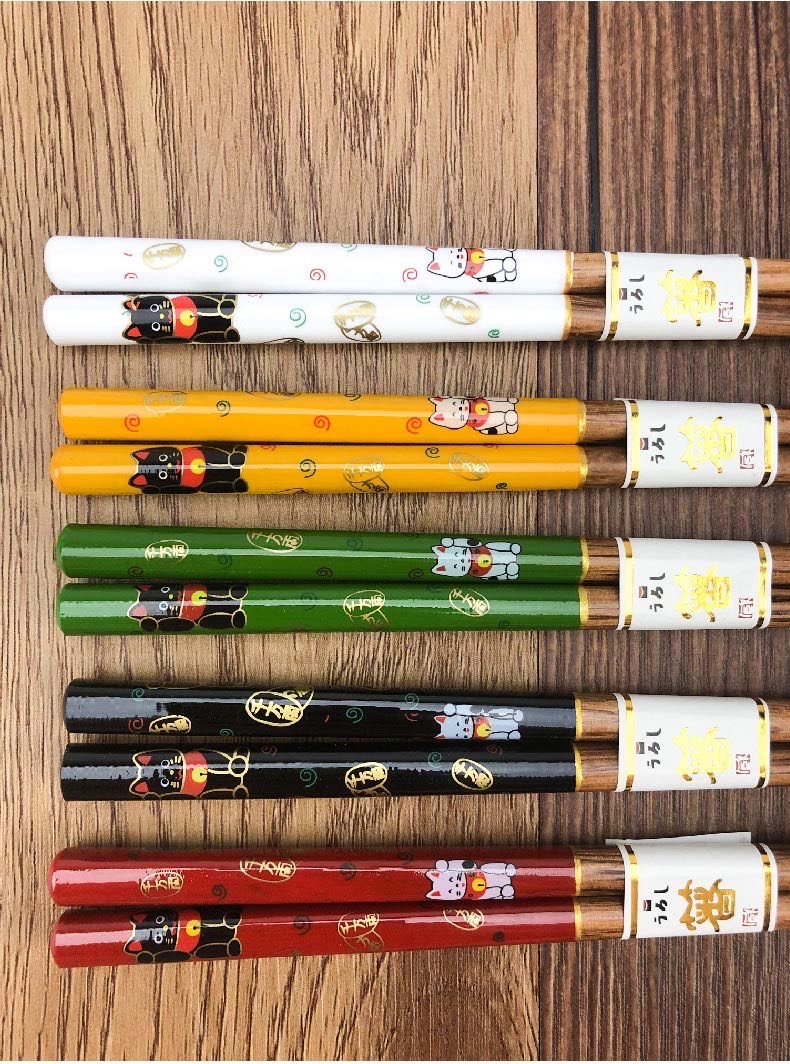 Chopsticks Lucky Cat Wood 5 Pairs