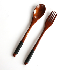 せいかつ Nippon Wire Wrapped Wooden Spoon Fork Set of 2 Black 22.5cm