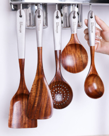 せいかつ Teak Beaded Handle Kitchenware Wooden Serving Spoon 18.3*8cm