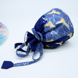 せいかつ Japanese Kimono Handbag Blue Wave Crane