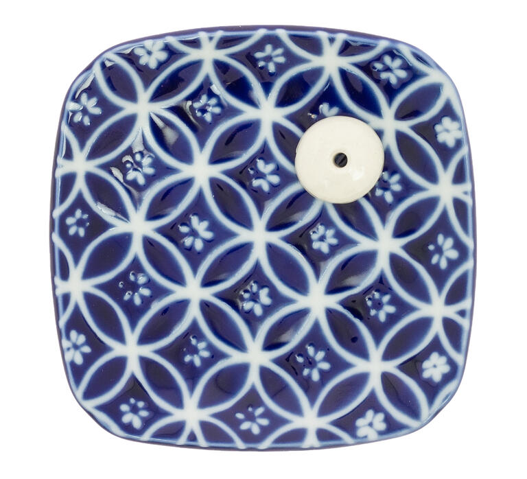 Flat Incense Holder Blue Flower