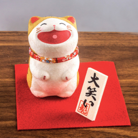 せいかつ Japanese Kyoto Ryukodo Washi Laughing Lucky Cat Ornament Tiger Cat Standing