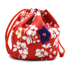 せいかつ Japanese Kimono Kinchaku Handbag Dark Red White Sakura