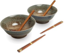 Bruin en blauw kom SET Ø21,2 cm | H8,5 cm