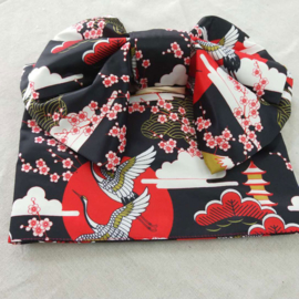 せいかつ Japanese Kimono Belt Black with Crane
